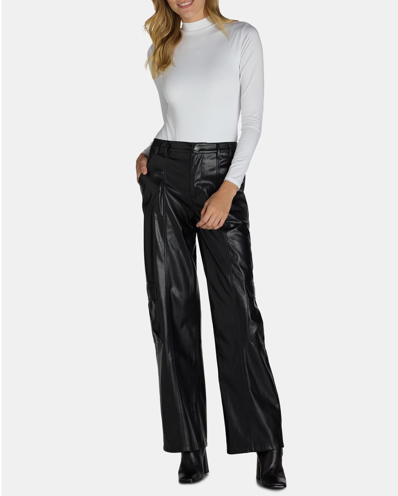 Madden NYC Womens Faux Leather Cargo Pants Black Beauty Size M