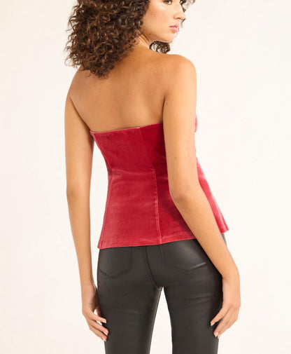 Sofia Jeans Womens Velvet Peplum Strapless Top