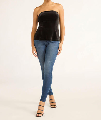 Sofia Jeans Womens Velvet Peplum Strapless Top