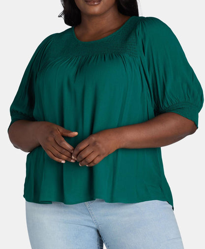 Terra & Sky Womens Plus Smocked Blouse Green Size 4X