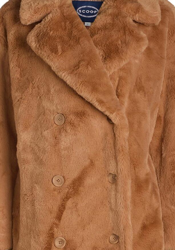 Scoop Womens Plush Faux Fur Oversized Maxi Coat Heavyweight Relaxed Tan Size XL