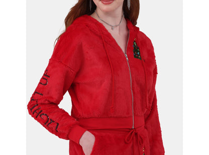 No Boundaries Womens Faux-Fur Christmas Track Suit 2-Piece Brilliant Red Size M