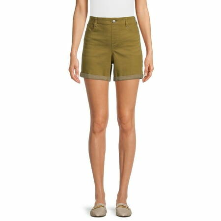 Time and Tru Womens Pull-On Denim Shorts 5 Inseam Green Size M