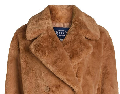 Scoop Womens Plush Faux Fur Oversized Maxi Coat Heavyweight Relaxed Tan Size XL