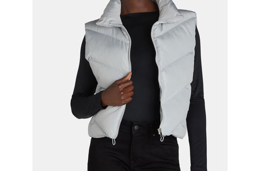 Liv & Lottie Womens Cropped Puffer Vest Silver Size S