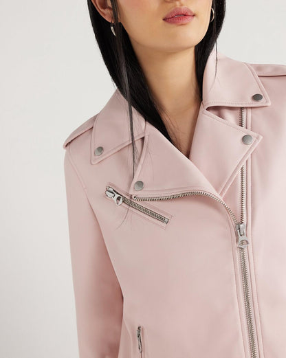 Scoop Womens Faux Leather Asymmetrical Zip Moto Jacket  Barely There Pink Size M