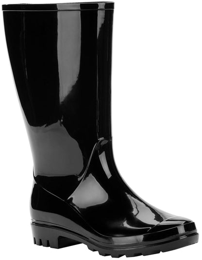 Time and Tru Womens Rain Boot Pull-On Water Resistant Easy On/Easy Off Black 10W