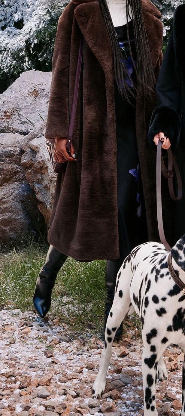 Scoop Womens Faux Fur Oversized Maxi Coat Hot Fudge Size M