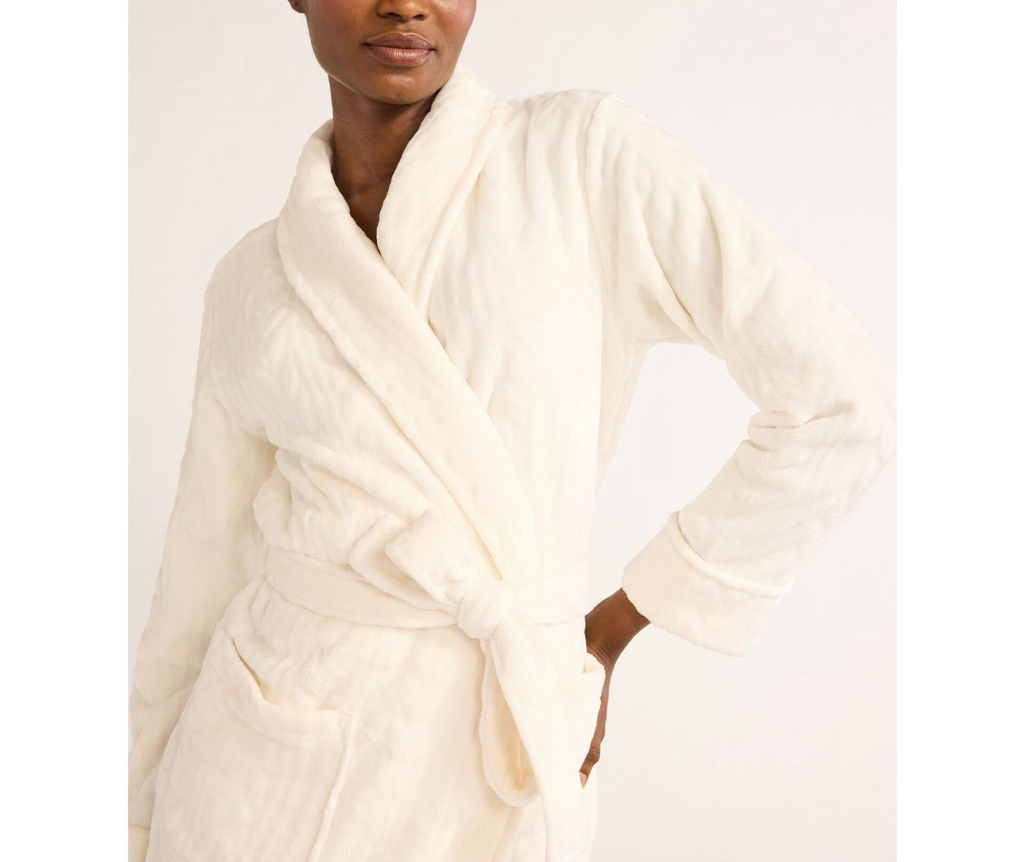 Joyspun Womens Plush Robe Winter White Size M
