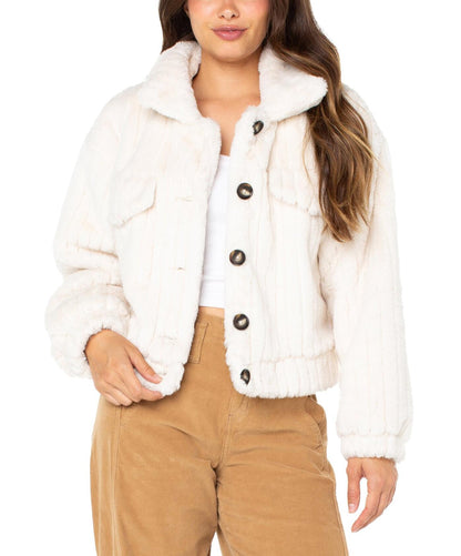 Celebrity Pink Women's and Women's Plus Faux Fur Button-up Jacket CreamSize S