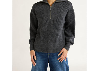 Free Assembly Women Half Zip Sweater Pullover Midweight Heather Dark Gray Size L