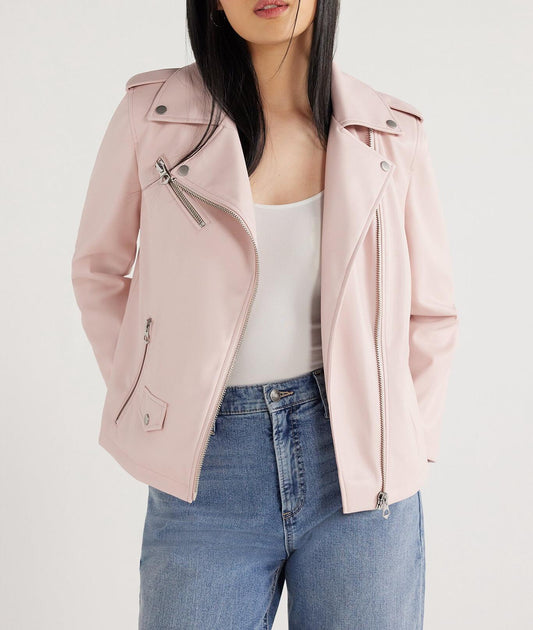 Scoop Womens Faux Leather Asymmetrical Zip Moto Jacket  Barely There Pink Size M