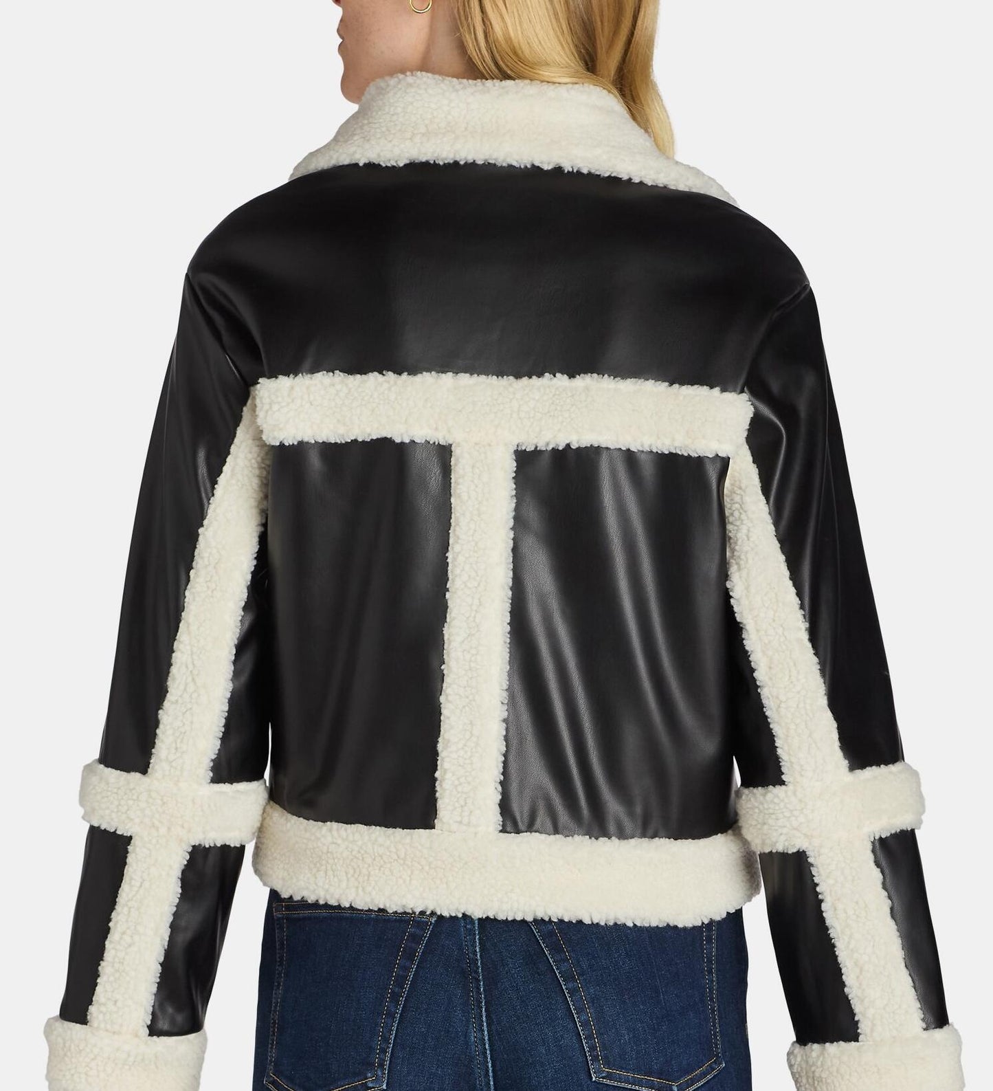 Madden NYC Womens Faux Shearling Jacket Moto Fit 22" Length Black Beauty Size L