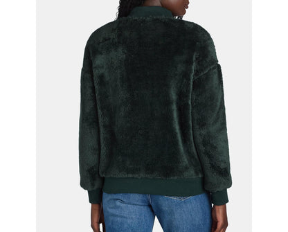 Time and Tru Womens Fleece Bomber Jacket Midweight Range Green Size L