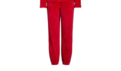 Joyspun Womens Crew Neck Plush Pajama Pullover Pockets Set Red Pepper Size L