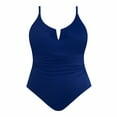Time and Tru Womens V-Neck Wire Swimsuit Pull-On Sewn Cups Navy Size L (12-14)