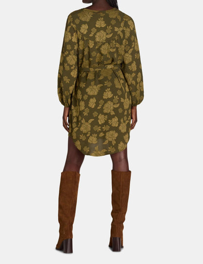 The Pioneer Woman Belted Mini Shirtdress Pullover 3/4 Sleeve Olive Size L(12-14)