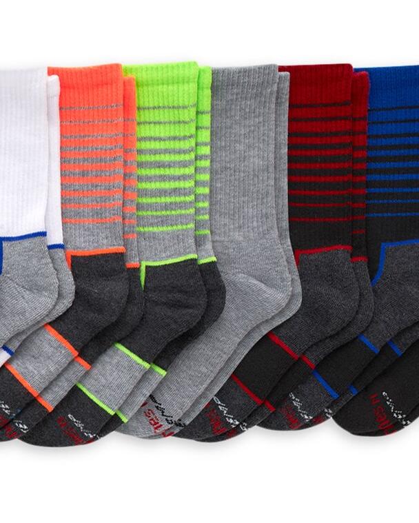 Hanes Boys X-Temp Perf Crew Sock 10-Pack Arch Support Assorted Size S (4.5-8.5)