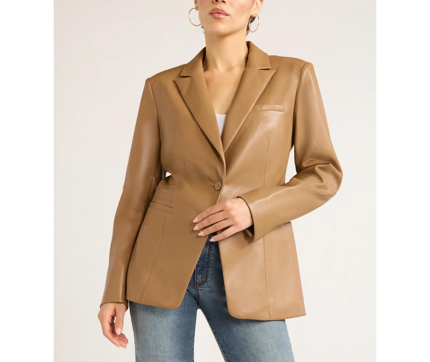 Sofia Jeans Women's Faux Leather Single Breasted Blazer Cocoa Mocha Size XL