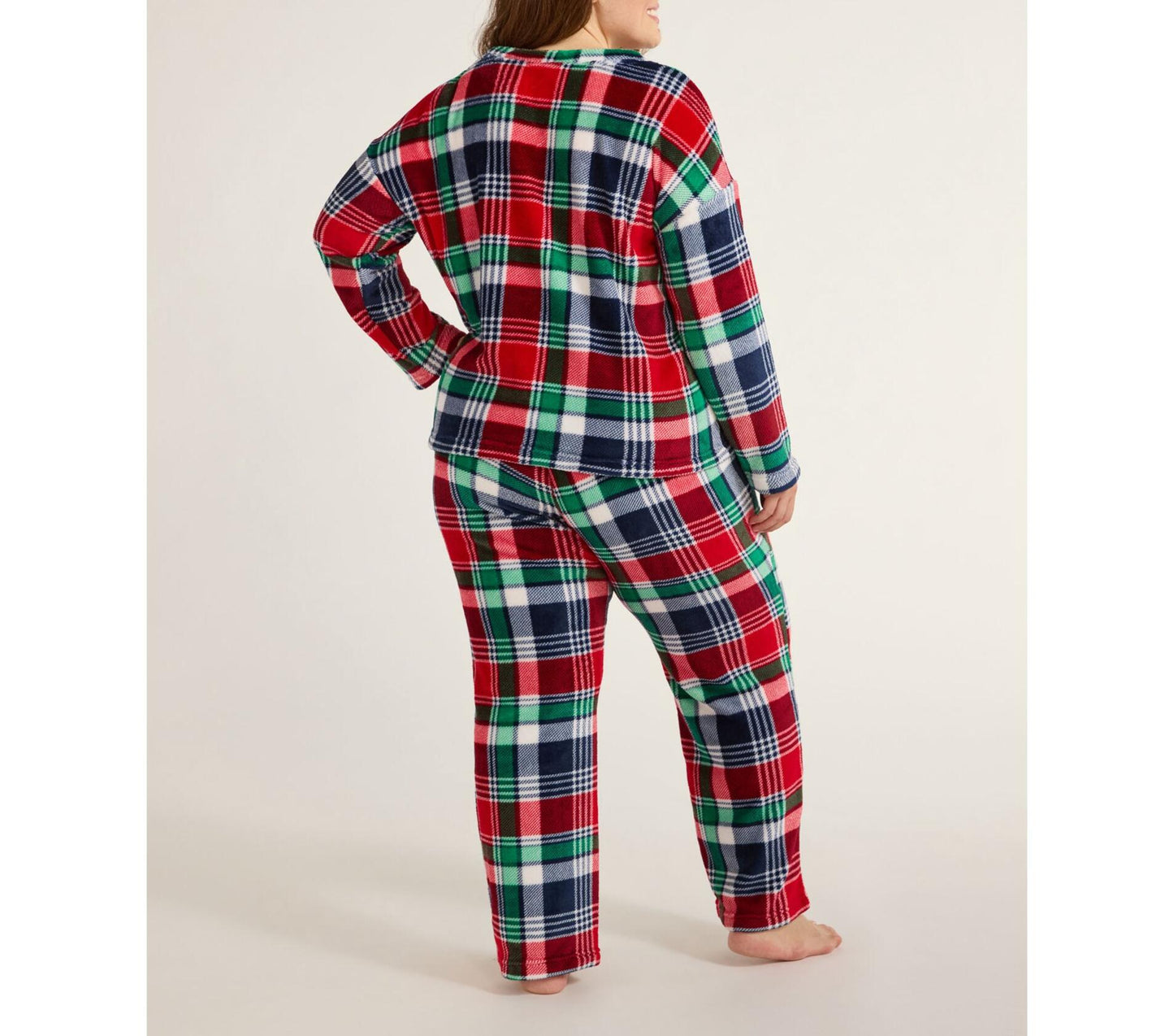 Joyspun Womens Fleece Long Sleeve Top with Pajama Pants 2-Pcs