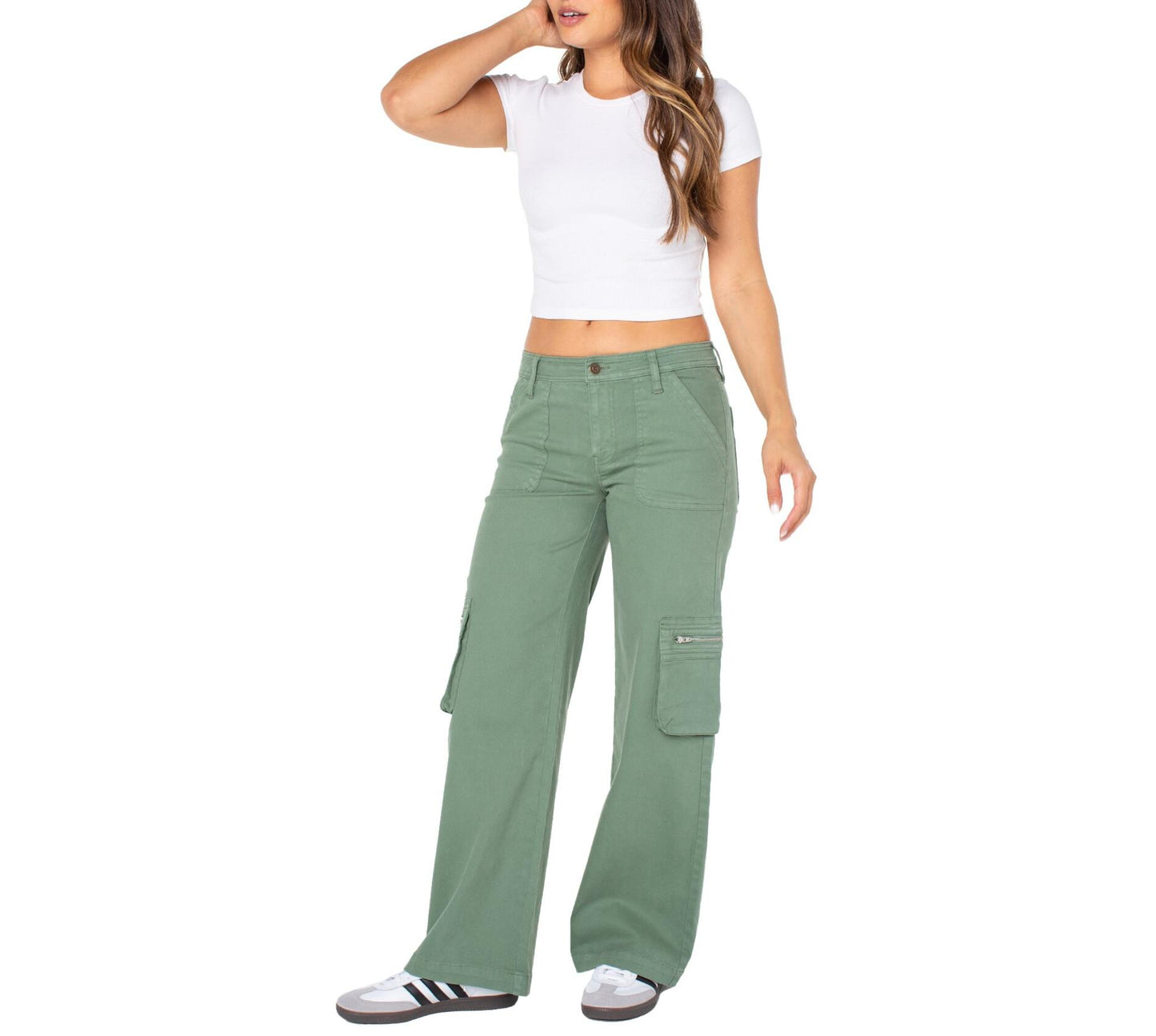 Celebrity Pink Juniors Mid Rise Wide Leg Cargo Pant Green Size 11/30