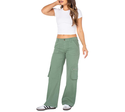 Celebrity Pink Juniors Mid Rise Wide Leg Cargo Pant Green Size 11/30