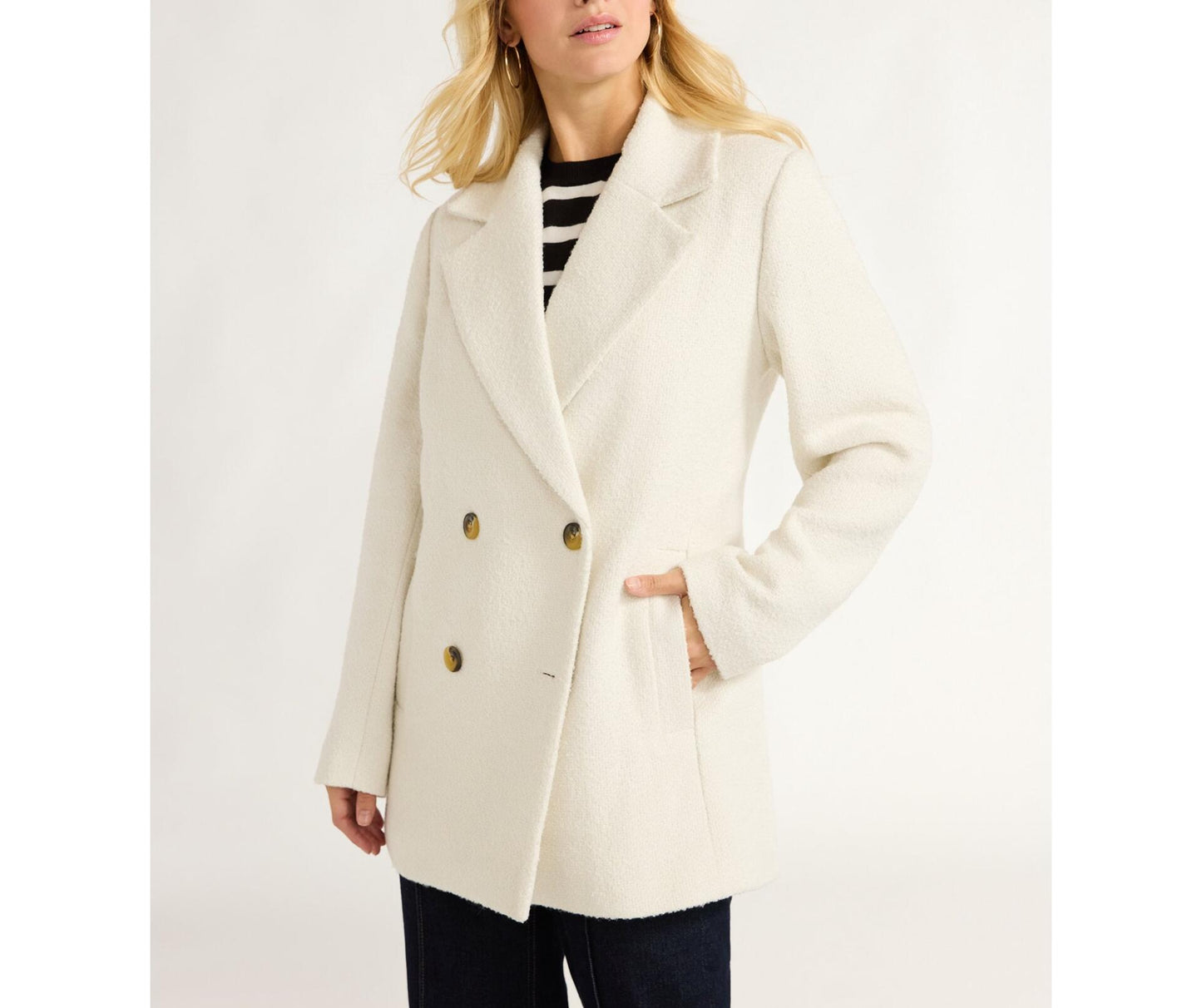 Free Assembly Womens Boxy Double Breasted Jacket Cream 100 Size XXL