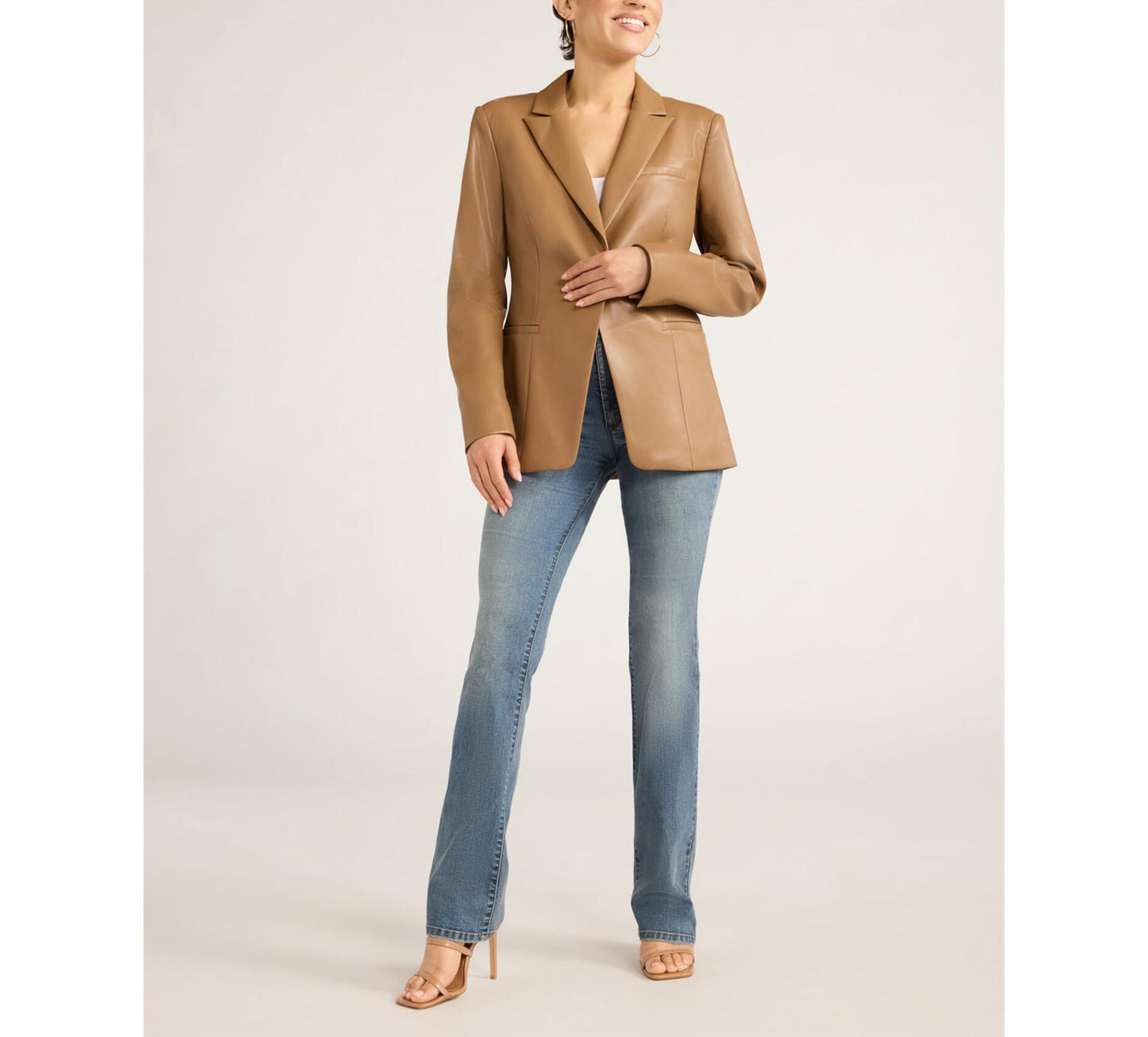 Sofia Jeans Women's Faux Leather Single Breasted Blazer Cocoa Mocha Size XL