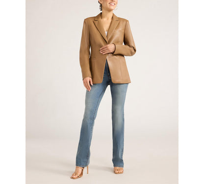 Sofia Jeans Women's Faux Leather Single Breasted Blazer Cocoa Mocha Size XL