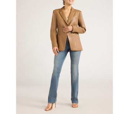 Sofia Jeans Women's Faux Leather Single Breasted Blazer Cocoa Mocha Size XL