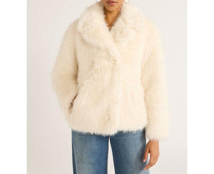 Scoop Womens Oversized Faux Fur Jacket Whisper White Size S