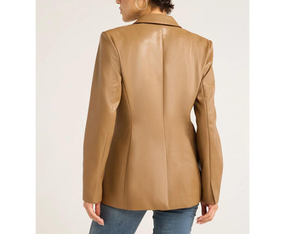 Sofia Jeans Women's Faux Leather Single Breasted Blazer Cocoa Mocha Size XL