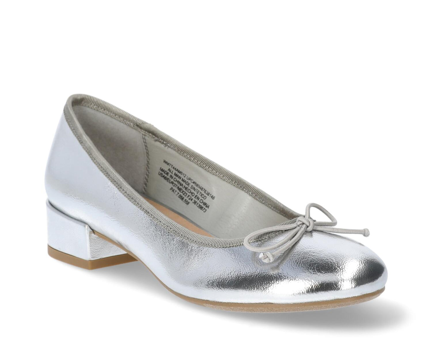 Time and Tru Women's Ballet Block Heel Pumps Silver Size 7