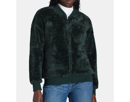 Time and Tru Womens Fleece Bomber Jacket Midweight Range Green Size L