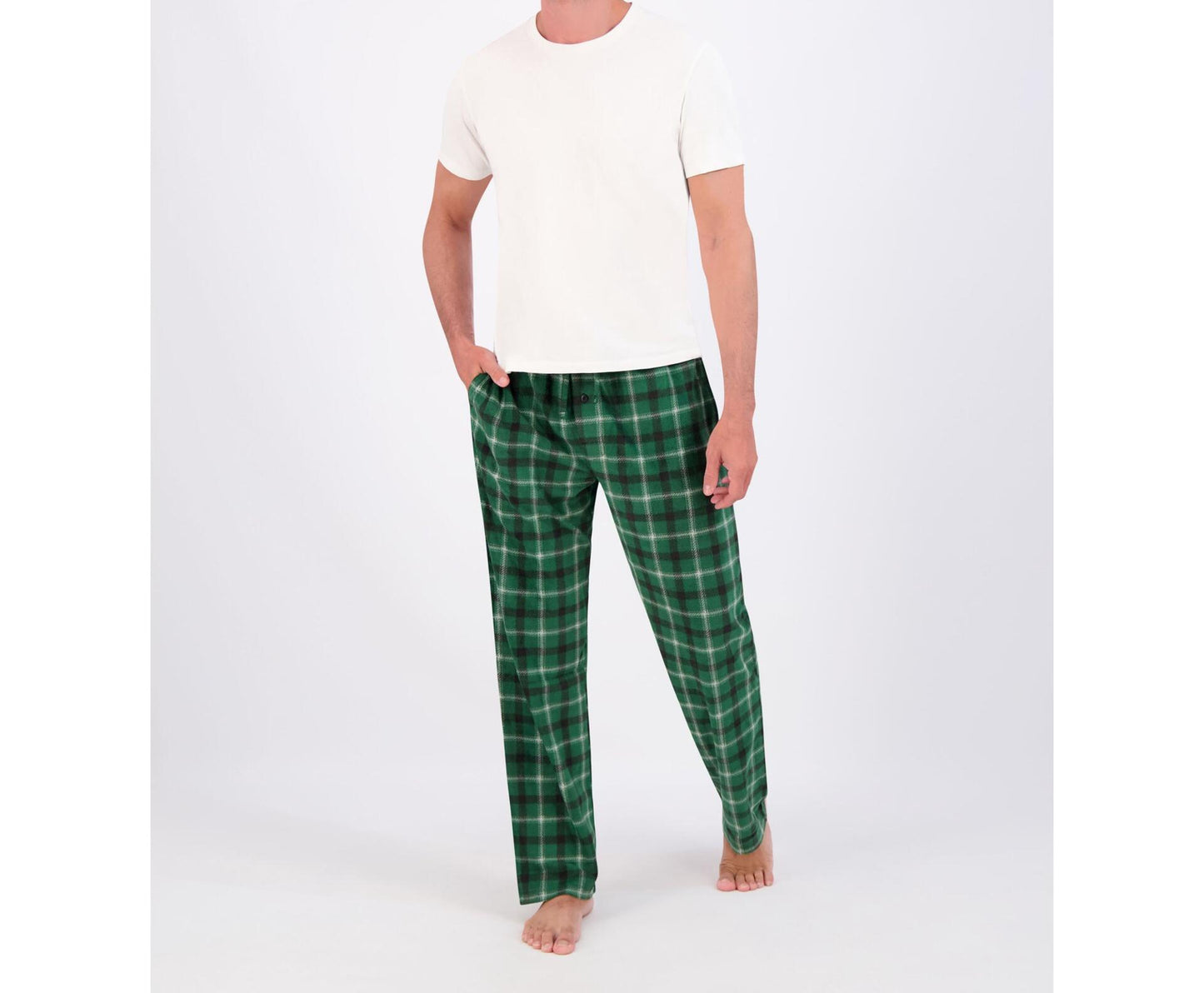 Hanes Mens Cozy Microfleece Pajama Pants 2-Pack Black Plaid/Green Plaid Size L