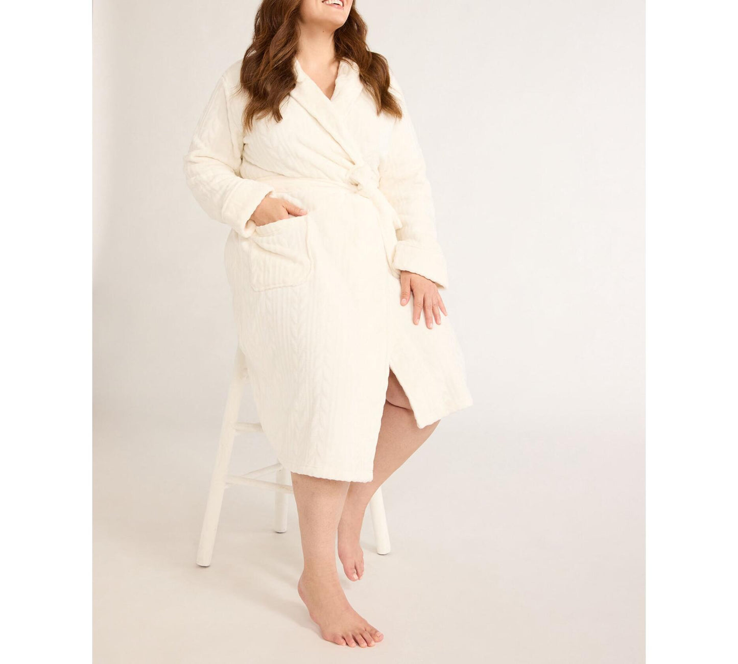 Joyspun Womens Plush Robe Winter White Size M