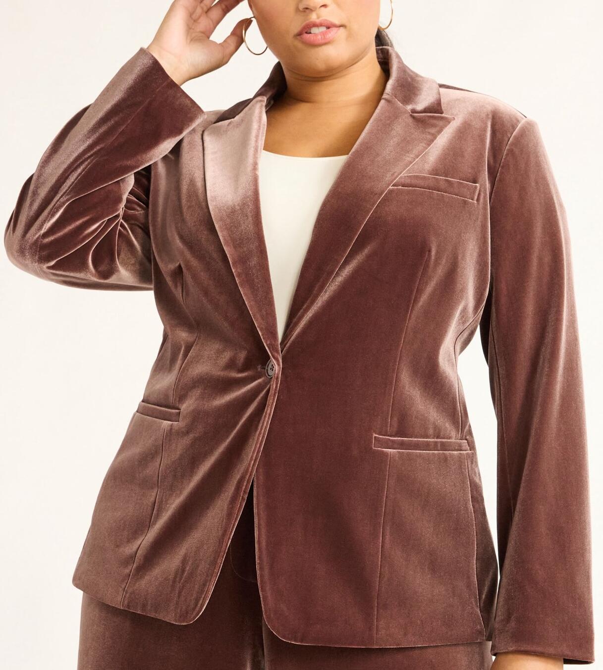 Sofia Jeans Womens Velvet Single Breasted Blazer French Roast Size 4X