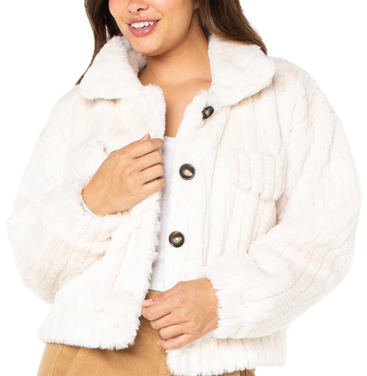 Celebrity Pink Women's and Women's Plus Faux Fur Button-up Jacket CreamSize S