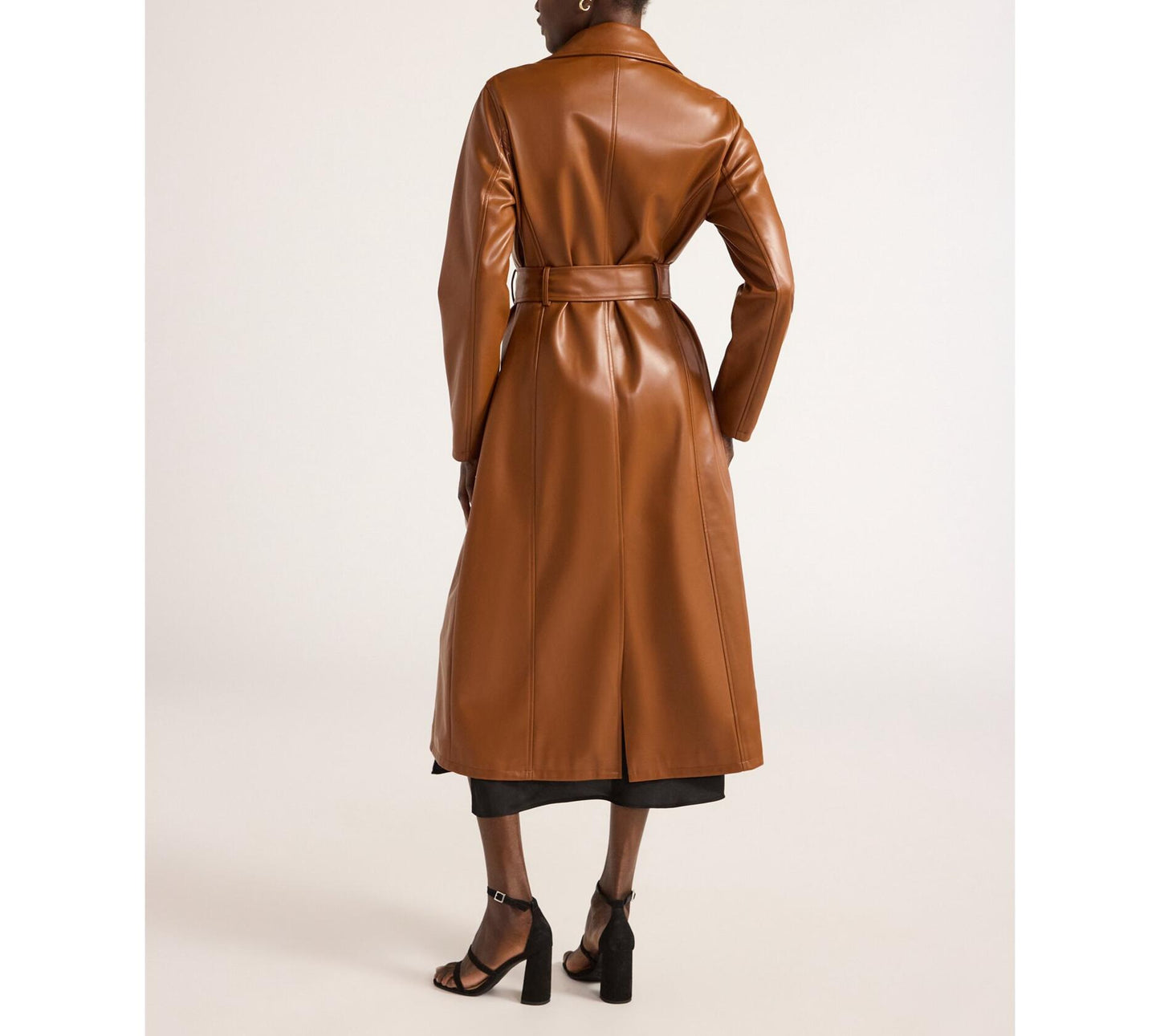 Scoop Womens Faux Leather Moto Trench Coat Zip Self-Tie Sorrel Horse Size L