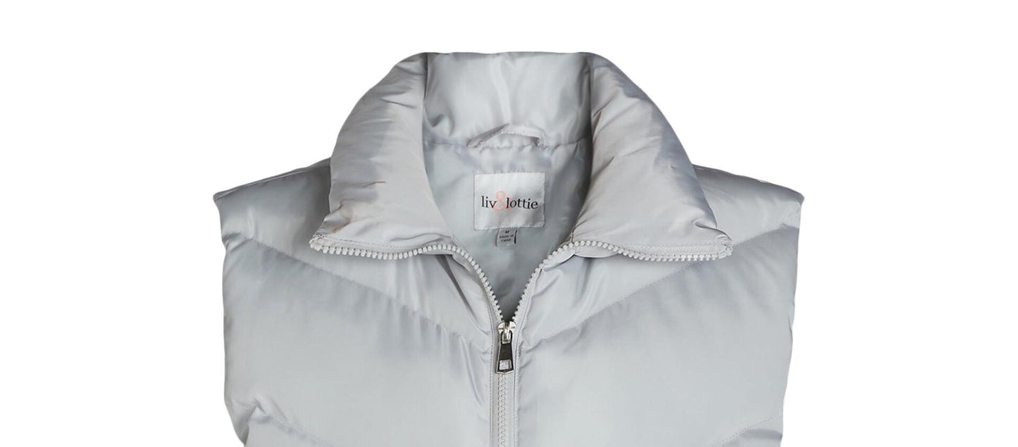 Liv & Lottie Womens Cropped Puffer Vest Silver Size S