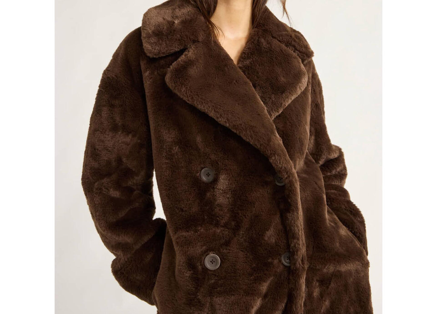 Scoop Womens Faux Fur Oversized Maxi Coat Hot Fudge Size M