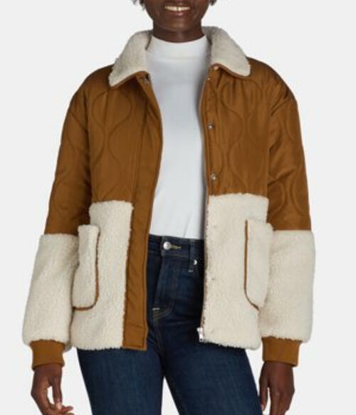 Jason Maxwell Womens Quilted Jacket with Faux Shearling Rubber Size L