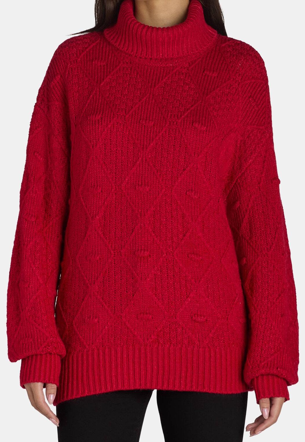 Time and Tru Womens Plus Bobble Knit Turtleneck Sweater Red Balloon Size 1X