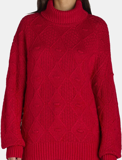Time and Tru Womens Plus Bobble Knit Turtleneck Sweater Red Balloon Size 1X