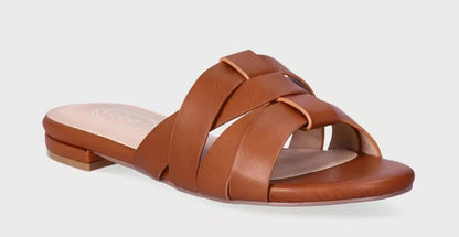 Scoop Women s Crossover Band Slide Sandals Slip-on Cognac Size 7