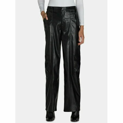 Madden NYC Womens Faux Leather Cargo Pants Black Beauty Size M