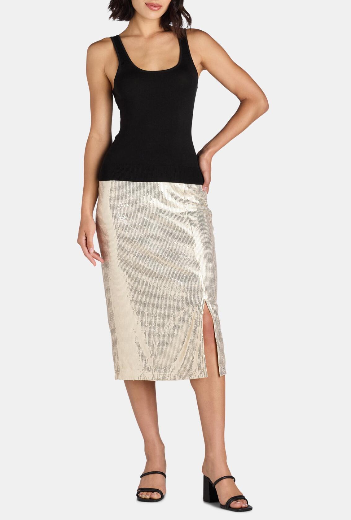 Time and Tru Womens Sequin Skirt with Side Slit Champagne Stone Size XXL