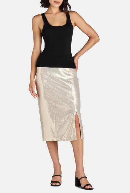 Time and Tru Womens Sequin Skirt with Side Slit Champagne Stone Size XXL