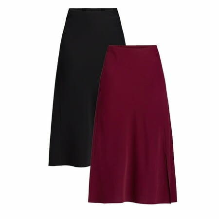 Time and Tru Womens Midi Slip Skirt 2-Pack