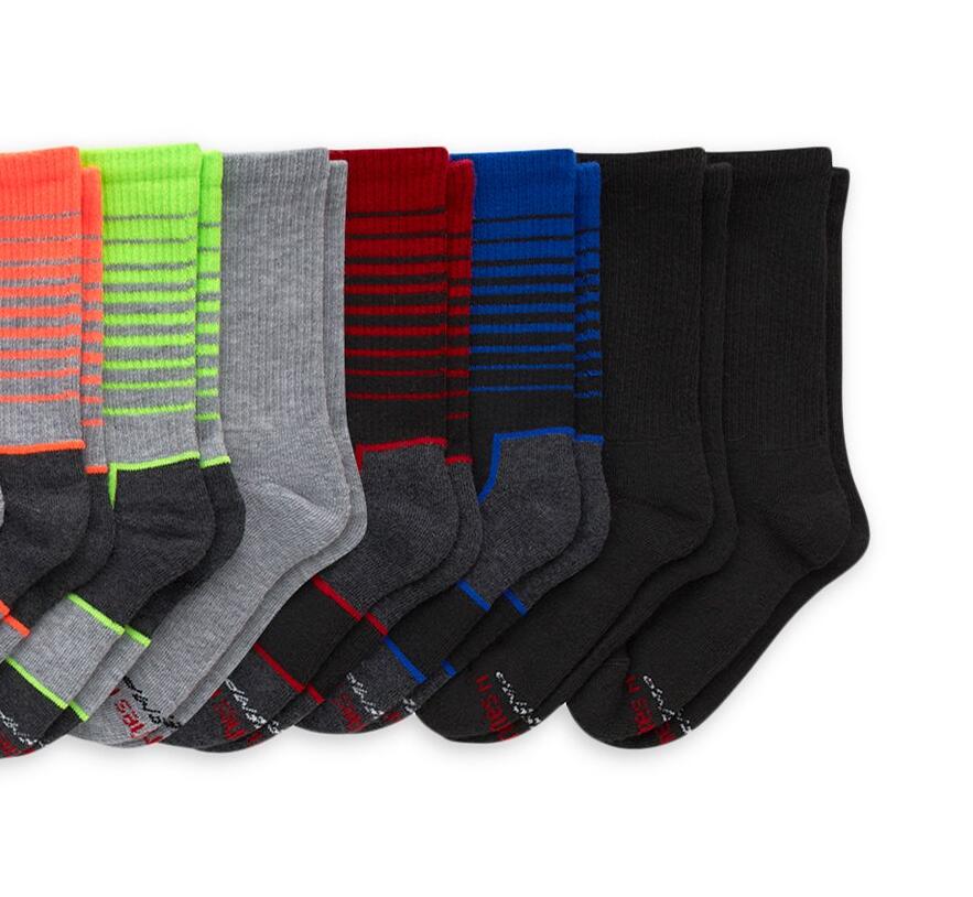Hanes Boys X-Temp Perf Crew Sock 10-Pack Arch Support Assorted Size S (4.5-8.5)
